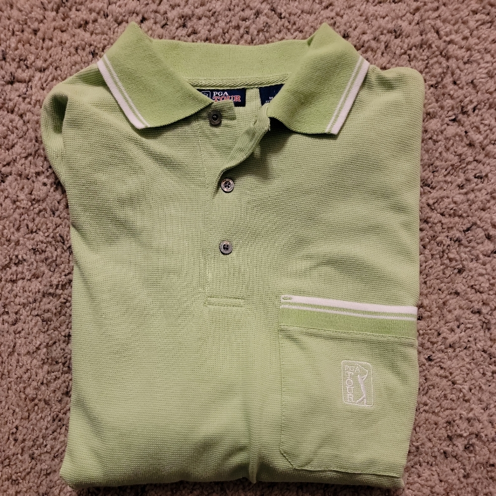 PGA Tour Mens Medium Green Knit Polo